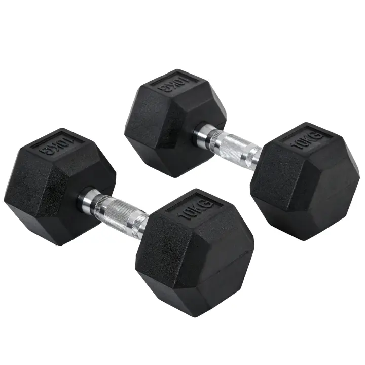 HOMCOM Juego de Mancuernas de 10kg con Barra de Conexión Metálica y Cabeza Hexagonal Juego de Pesas 20kg Total para Entrenamiento en Casa Gimnasio Oficina Negro y Plata - 1