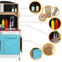 WOOMAX - Cocina de madera 4 en 1 con heladería y supermercado, juguete interactivo con luz y sonido, 60x40x109 cm, 31 piezas y accesorios para cocinar y vender, ideal para juegos de rol, +3 años, juguete educativo y multifuncional con detalles realistas - details 3