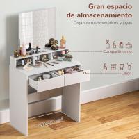Makeup Vanity with Mirror, Dressing Table with 2 Drawers, 3 Open Compartments, Makeup Table for Small Spaces, Bedroom, 75x38x135 cm, White - details 4