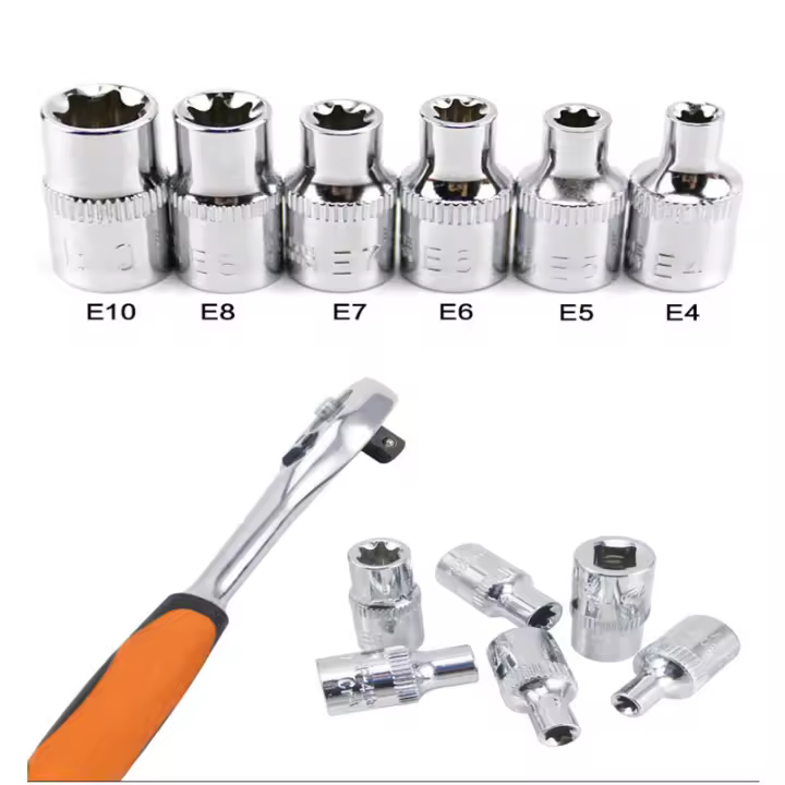 Juego De 6 Piezas De Destornilladores De Encaje 1/4" Con Adaptador De Encastre Torx E4 E5 E6 E7 E8 E10 Herramientas Manuales De Aluminio - 1
