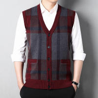Suéter De Casual Para Hombre Chaqueta Sin Mangas Gruesa Para Otoño E Invierno Cardigan Con Estampado Rayado Cuello En V - details 2