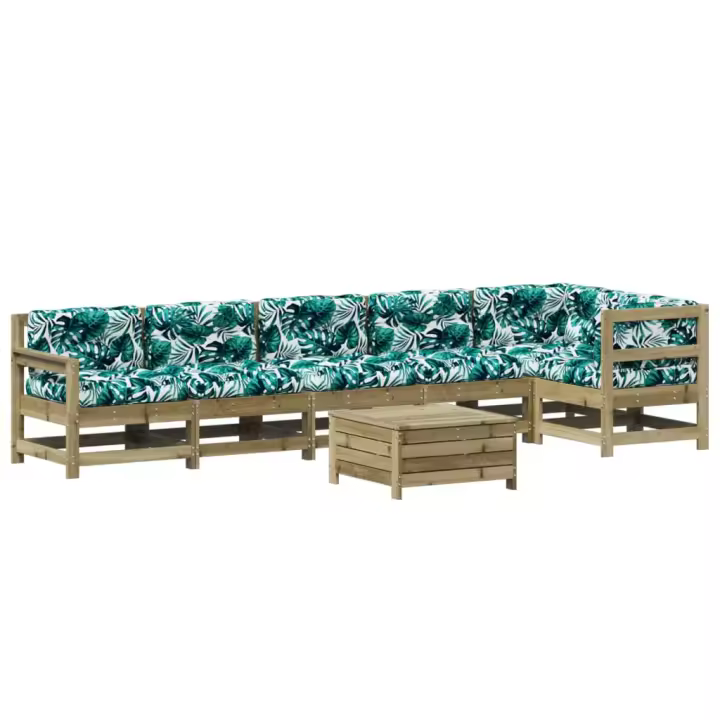 vidaXL Juego de muebles jardín 7 pzas y cojines madera pino impregnada - 1