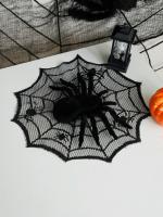 Mantelos Redondos De Halloween Con Diseño De Red De Araña Negra Para Decoración De Fiesta Y Hogar Estilo Gótico Centros De Mesa - details 5