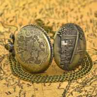 Reloj De Bolsillo De Cuarzo Vintage Bronce Con Diseño De Concha Y Palacio Presidencial De Nanjing Para Regalo De Estudiantes Sexuales Unisex - details 4