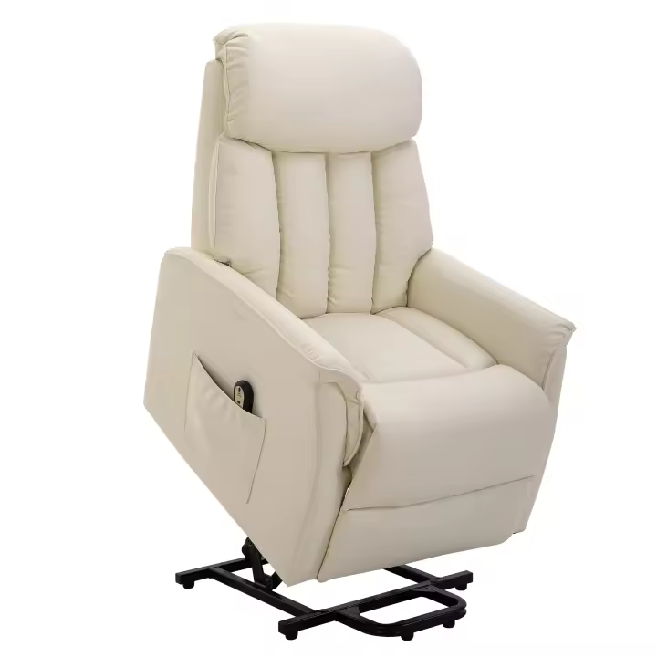 HOMCOM Sillón Levanta Personas Sillón de Relax Elevador con Reposapiés Mando a Distancia Reclinación Eléctrica Bolsillo Lateral Carga 150 kg 80x94x104 cm Crema - 1
