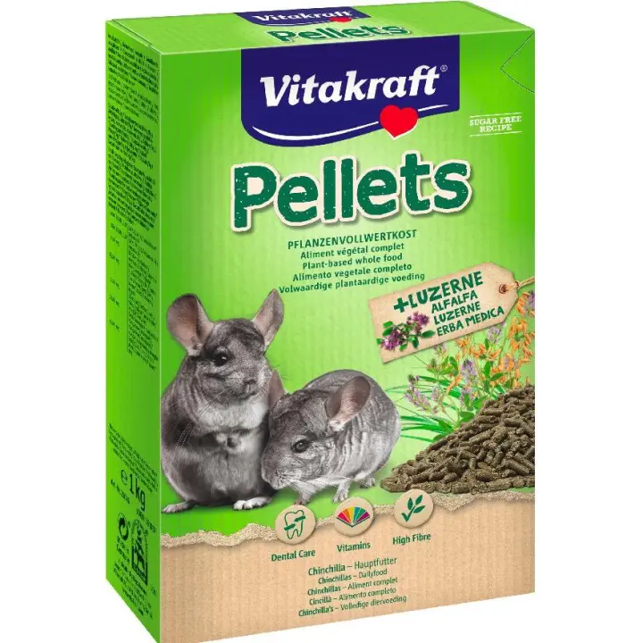 Vitakraft Menú Pellets Chinchilla 1 Kg - Ideal para el Cuidado Básico - Contiene Malta - Alto Contenido en Fibra - 1