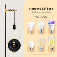 Aigostar lámpara de pie retro E27, lámpara de pie de metal para salón(sin bombilla), Lámpara de pie colgante con cable de 180cm y interruptor de pie,  en color negro/dorado - details 4