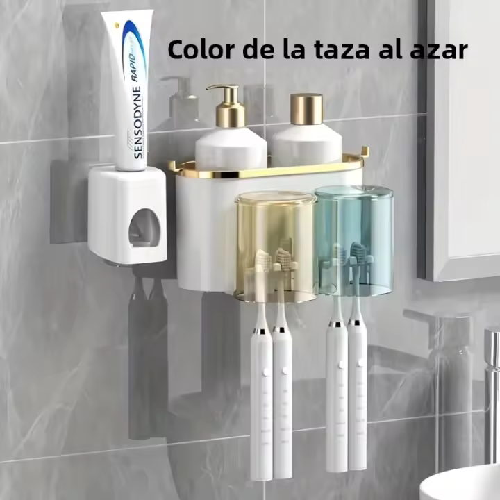 Organizador De Dientes Con Dispensador De Pasta De Dientes Y Porta Cepillos De Dientes Montado En La Pared Con Copas De Garganta Espacioso Para El Baño - 1