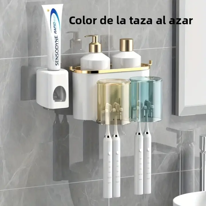 Organizador De Dientes Con Dispensador De Pasta De Dientes Y Porta Cepillos De Dientes Montado En La Pared Con Copas De Garganta Espacioso Para El Baño - 1
