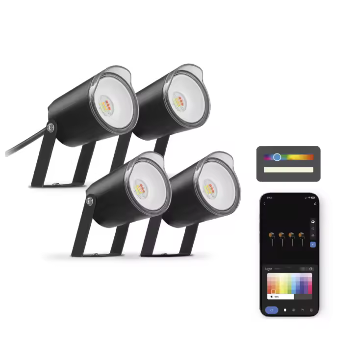 Set 4 focos outdoor SmartLED KSIX, WiFi + APP incluida, 18W, 900 lúmenes, RGBWIC, IP65, Ampliable, Estacas incluidas - 1