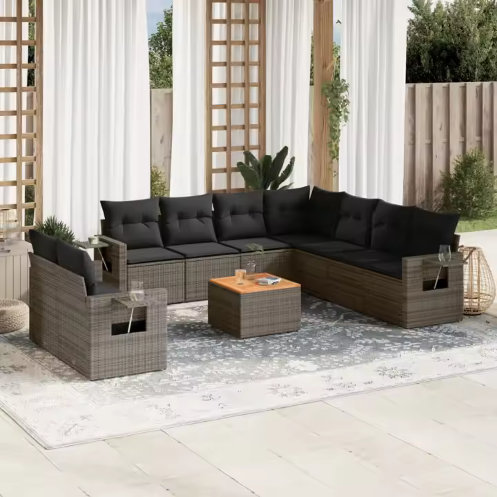 vidaXL Set de sofás de jardín 10 pzas con cojines ratán sintético gris - 1