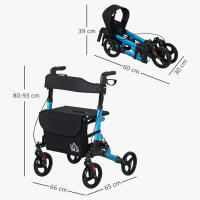 HOMCOM Andador para Ancianos Plegable de Aluminio Andador para Personas Mayores con Asiento y 4 Ruedas Andador con Altura Ajustable Frenos de Maneta y Bolsa de Transporte Azul y Negro - details 8