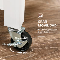 HOMCOM Carro de Cocina, Carrito Auxiliar con Ruedas, Tablero de Madera, 3 Cajones, 2 Estantes Abiertos y Bandeja Extraíble, para Comedor Salón, 67x37x85,5 cm, Blanco - details 3