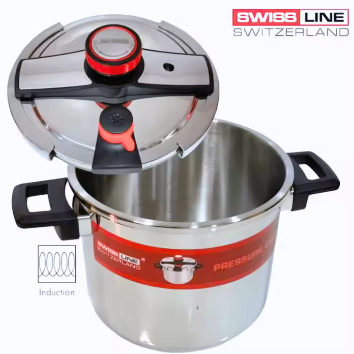 Olla a Presión 8 litros  SWISS LINE Acero inoxidable apertura fácil y segura con válvulas de seguridad. Diámetro 26cm - 1