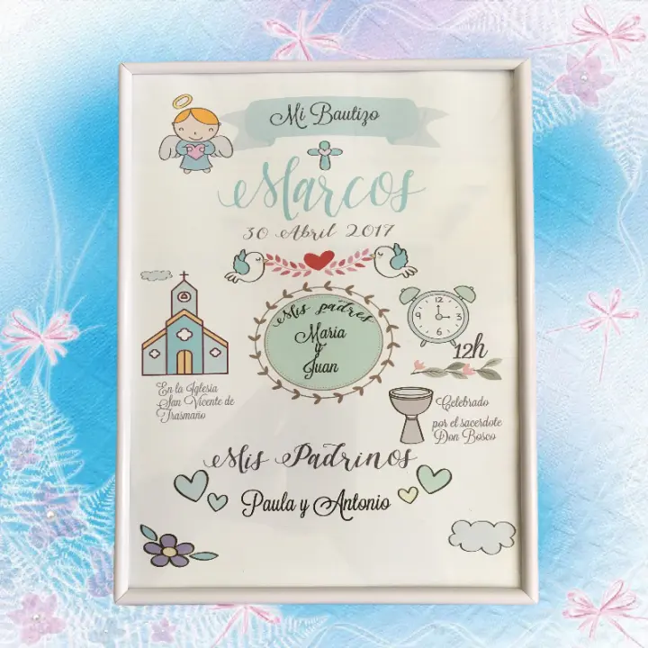 Cuadro regalo bautizo decoración infantil niños  20x30 cm, ideas bautizos, Bebés, Decomac - 1