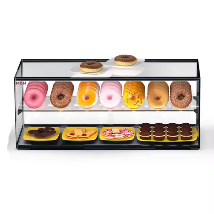 MBH - Vitrina expositora neutra SLIM 92 cm 2 pisos para hostelería. Expositor neutro de cristal para bollerí­a y repostería. - 1