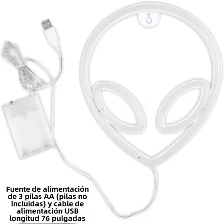 1PC Luz Neón De Alienígena Para Decoración De Habitación Con Interruptor De Encendido Y Apagado Poder USB O Batería Luz Nocturna Aesthetic Para Juego Y Espacio - 1