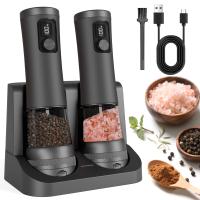Juego de molinillo eléctrico de sal y pimienta, molinillo de cerámica automático con pantalla de batería, base recargable, salero de acero inoxidable con 5 niveles de grosor ajustable para cocina - details 1