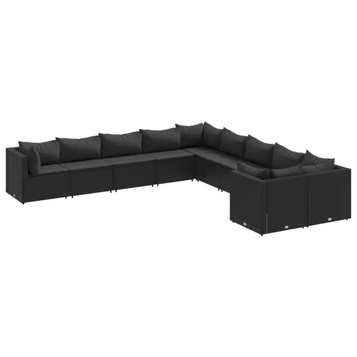 vidaXL Set de sofás de jardín y cojines 10 pzas ratán sintético negro - 1