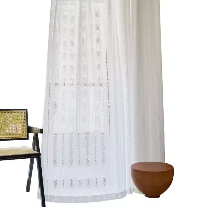 Cortina Blanca Sencilla Y Transparente Con Patrón Geométrico Estilo Bohemio Japonés Para Decoración De Habitaciones Con Bolso De Percha - 1
