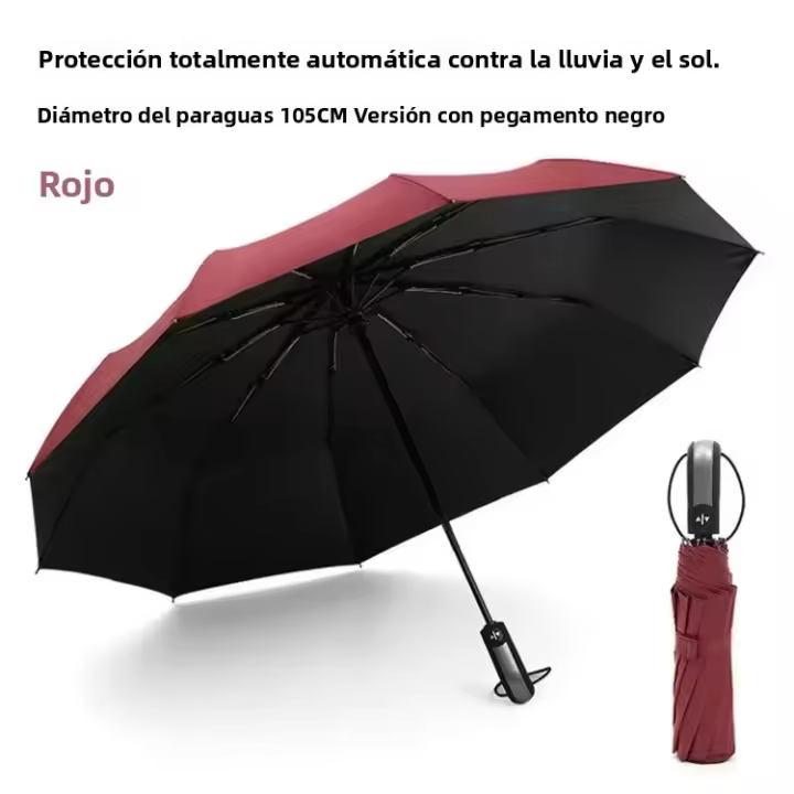 Paraguas Automático Negro 1PC Reforzado Para Protección Contra El Sol Y La Lluvia Para Adultos Plegable De 3 Secciones Metálica - 1