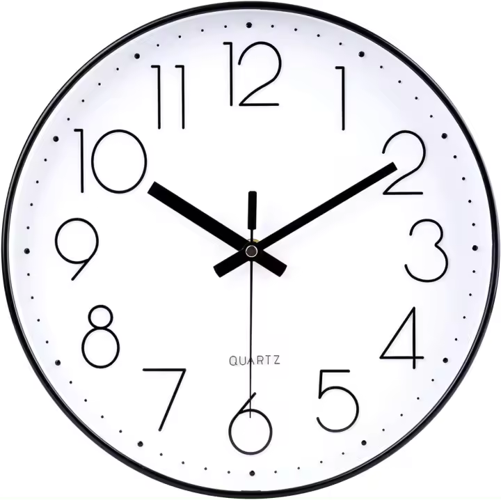 Reloj de comparación analógico sin Tictac, Reloj de comparación Redondo de 30 cm, decoración para Salón, habitación, oficina (Negro) - 1