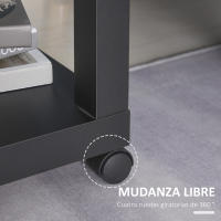 HOMCOM Mesa Lateral para Sofá Mesa de Centro para Salón o Mesita de Noche Multifuncional y con Estante Abierto de Almacenaje con Ruedas 40x40x40 cm Negro y Natural - details 5