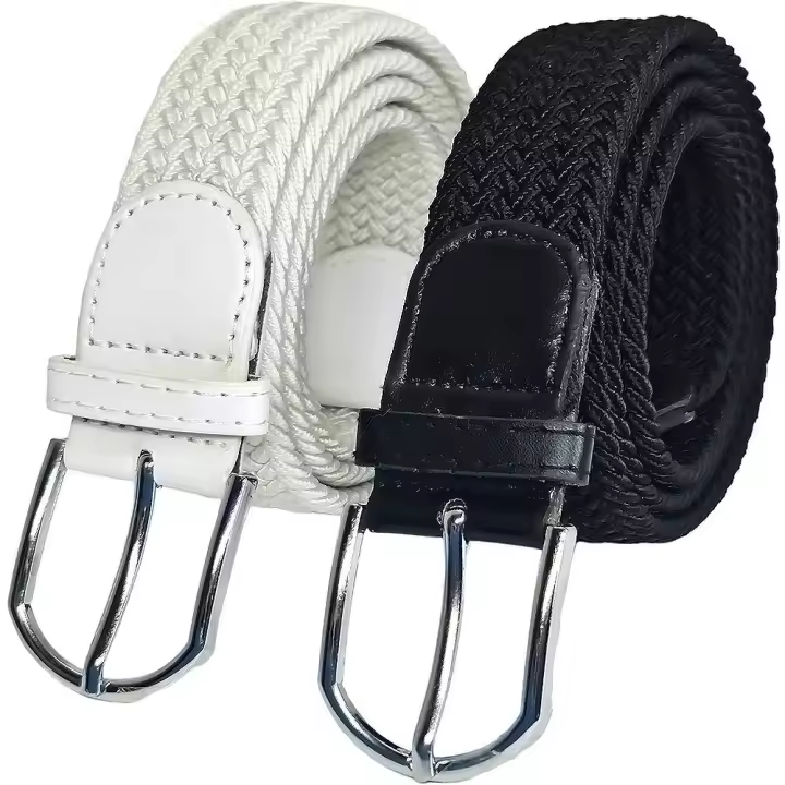 Cinturón Elástico Trenzado Unisex Blanco y Negro | Hebilla de Liberación Rápida - 1
