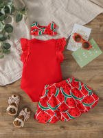 Conjunto De Verano Para Bebés Niñas Sin Mangas Estampado De Sandía Moda Camisa Para Vacaciones O Ropa De Calle - details 2