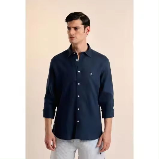 Camisa lino Valecuatro azul marino - 1