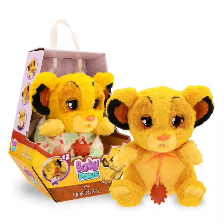 BABY PAWS Simba, Peluche Interactivo, con Sonidos Que Abre y Cierra los Ojos e Incluye una Bolsa para Llevarlo Contigo, Juguete Regalo para Niños y Niñas de 3 Años o Más - 1