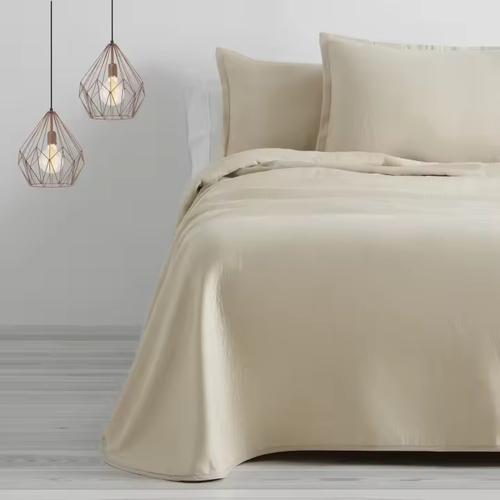 Colcha/Cubrecama de algodón reciclado Rice color Lino para cama de 105 cm. Incluye funda de cojín - Fijalo - 1