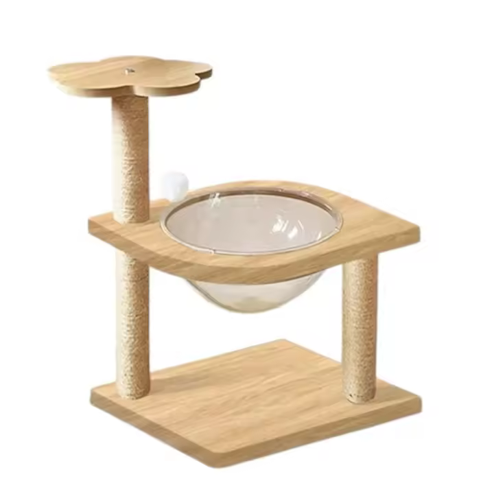 Rascador para gatos de madera con cama acrílica y poste de sisal – Diseño moderno y compacto Marca Cottecota - 1