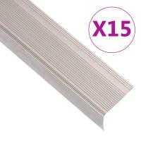 vidaXL Perfiles de peldaños forma de L 15 uds aluminio 134 cm en color Marrón/champán/Plateado - details 1