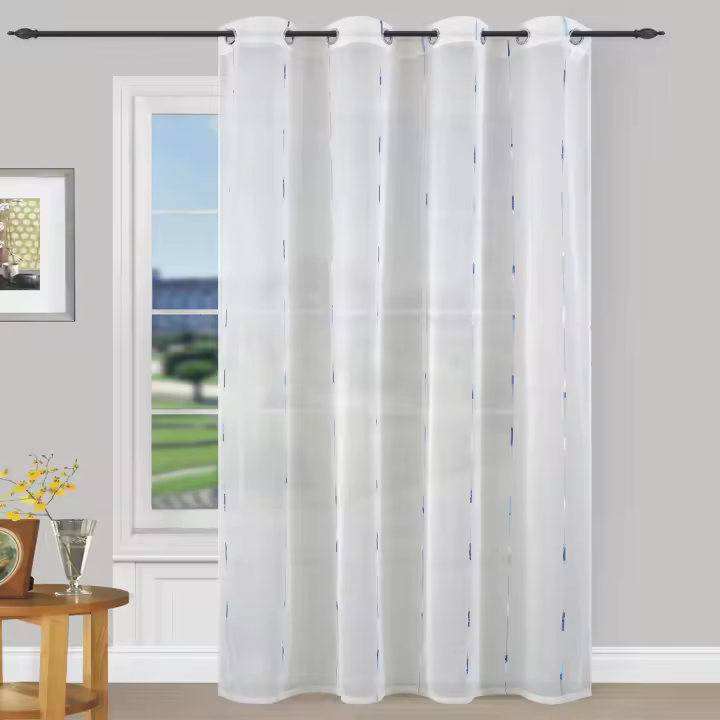 YUNIK HOME- Cortinas Poliéster Translucidas Bordadas de un Visillo Modernas 150x260cm de Efecto Lino para Sala Cuarto Dormitorio Comedor Cocina Salón, Cocina  Pack de 2 Piezas con Ojales Plateados. - 1