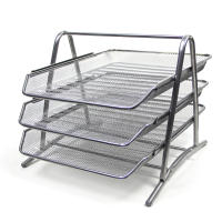 10564-09  Bandeja sobremesa metálica q-connect rejilla plateada con 3 bandejas - details 0