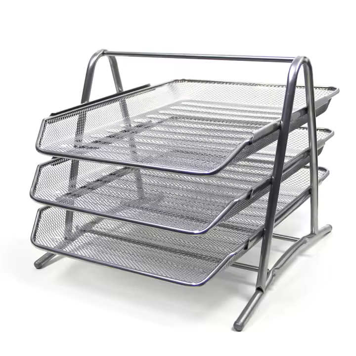 10564-09  Bandeja sobremesa metálica q-connect rejilla plateada con 3 bandejas - 1