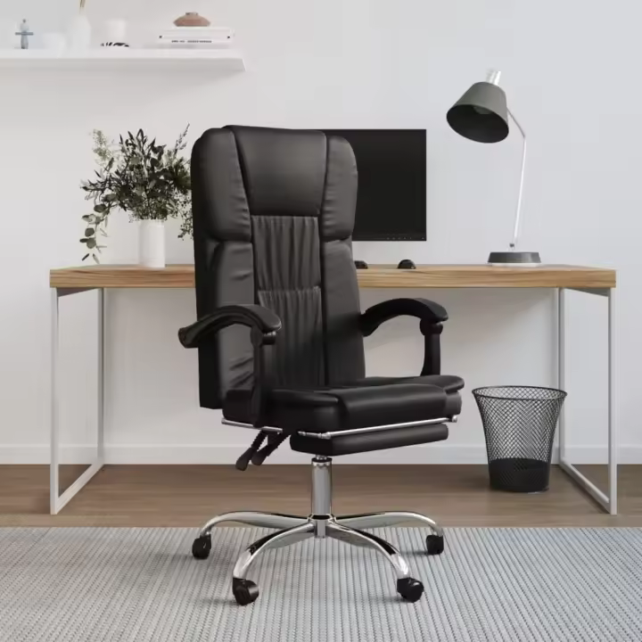 vidaXL Silla de oficina reclinable cuero sintético en color Negro/Gris | cómodas modernas ergonómicas para comedor cocina salón hogar - 1