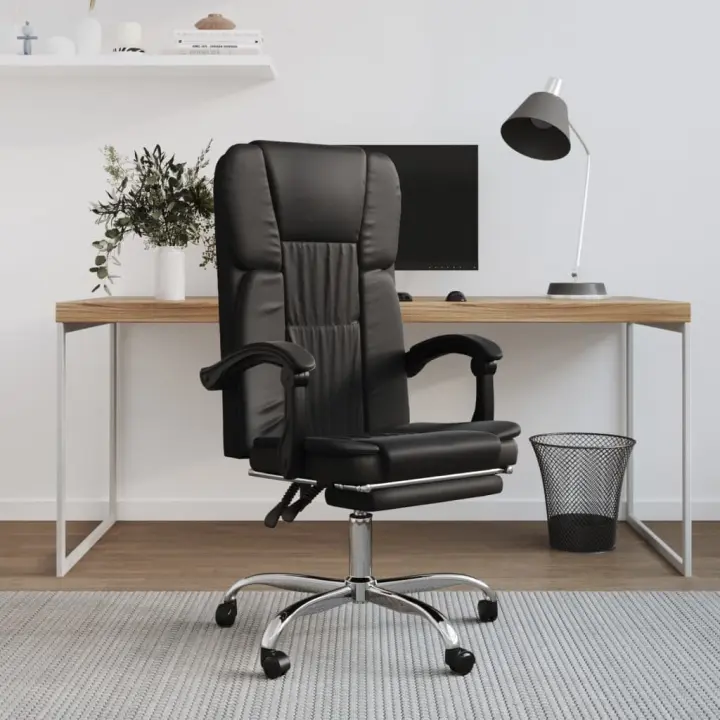 vidaXL Silla de oficina reclinable cuero sintético en color Negro/Gris | cómodas modernas ergonómicas para comedor cocina salón hogar - 1
