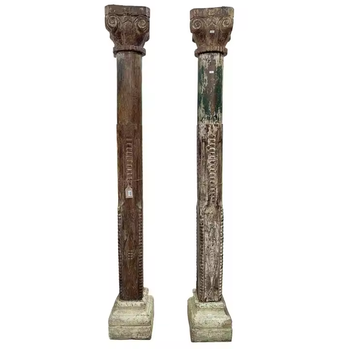 Dos columnas de madera con base de piedra 30x30x229h cm - 1