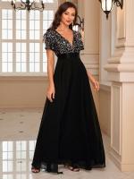 Vestido Formal De Talla Fina Unithorse Elegante Con Lentejuelas Y Chiffon Vestido De Fiesta De Mujer De Cuello V Largo - details 1