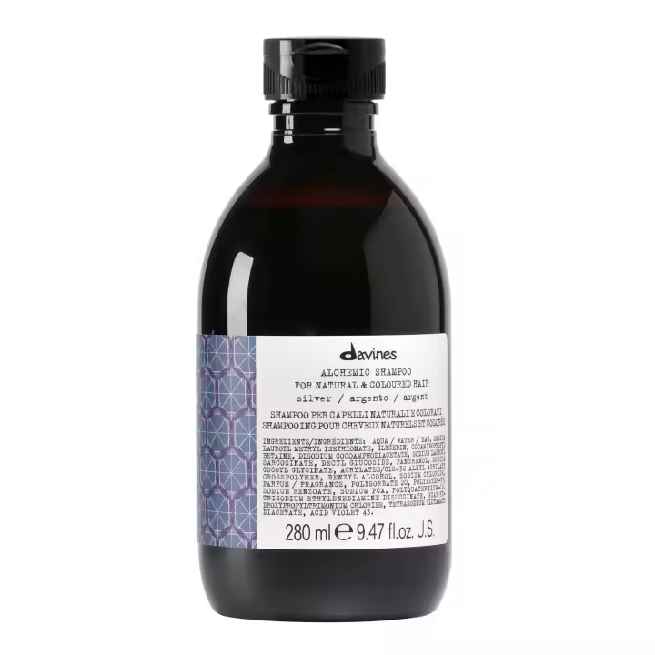 Davines Alchemic Shampoo Silver / Champú matizador violeta para rubios fríos, platinos y canas - Realza reflejos, aporta brillo e hidratación. - 1
