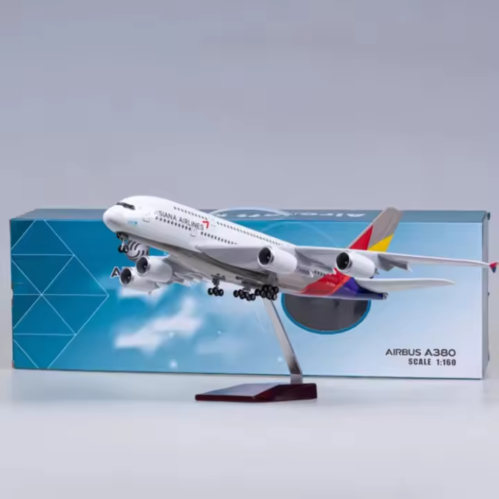 Modelo De Avión Airbus A380 De Asiana Con Luz LED Y Ruedas a Escala 1/160 Figura De Resina Para Coleccionistas Y Adultos - 1