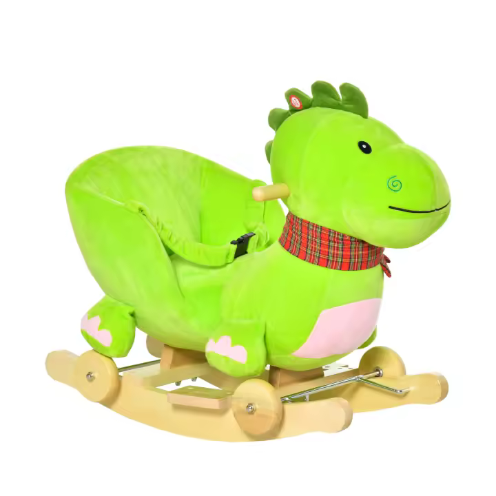 HOMCOM 2 en 1 Caballito Balancín Bebé +18 Meses Balancín Peluche Madera con Ruedas para Rodar Sonido Cinturón de Seguridad Mecedora Balancín 60x32x52cm - 1