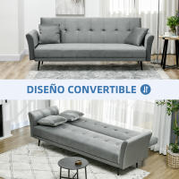 HOMCOM Sofá Cama Convertible Sillón Cama Sofá Cama de 3 Plazas con Respaldo Ajustable de 3 Niveles y 2 Almohadas Acolchadas Carga 360 kg para Oficina Dormitorio Salón Gris - details 0