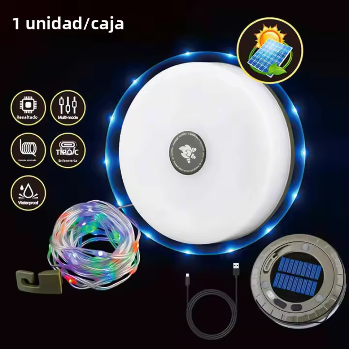 Cinta De Luz Decorativa Para Acampar LED Solar De 10M Con Gancho Magnético Trasero Y Soporte a Prueba De Agua Para Exteriores - 1