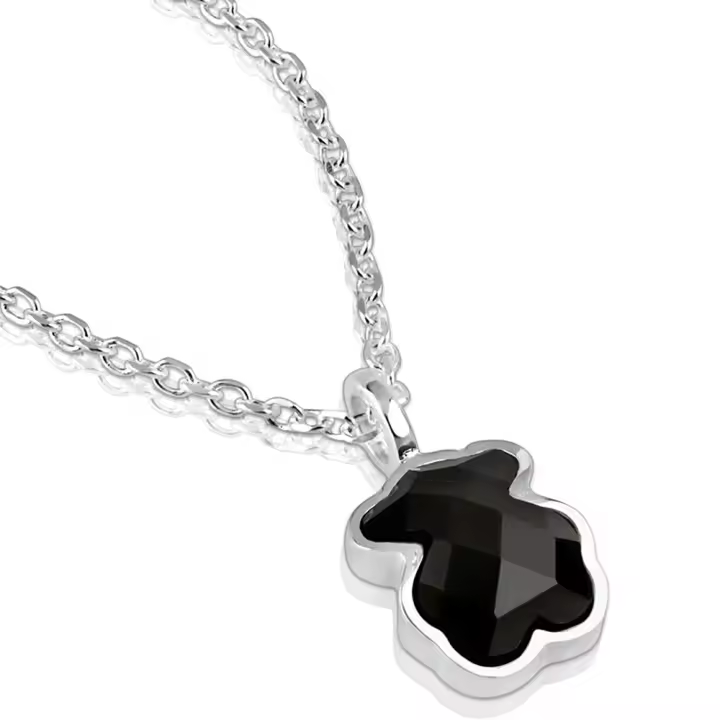 Collar de Oso de Piedra Natural de Plata de Ley 925, Ágata nácar, Estill INS de alta gama, combinable, 1,1 cm Cuello ancho 45 cm - 1