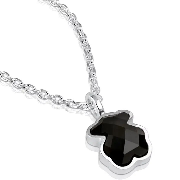 Collar de Oso de Piedra Natural de Plata de Ley 925, Ágata nácar, Estill INS de alta gama, combinable, 1,1 cm Cuello ancho 45 cm - 1