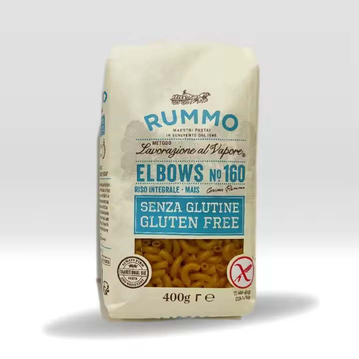 Pasta Italiana Rummo Elbows Coditos SIN GLUTEN con harina de arroz integral y maíz Nº160 400g. Calidad superior. - 1