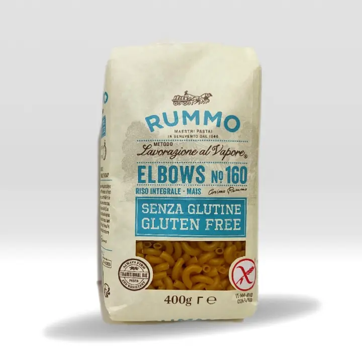 Pasta Italiana Rummo Elbows Coditos SIN GLUTEN con harina de arroz integral y maíz Nº160 400g. Calidad superior. - 1